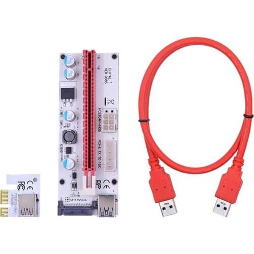 5Pcs VER008S PCI-E Riser Card 008S PCIe 1X to 16X Adapter 4Pin 6Pin SATA Power USB 3.0 Cable for Bitcoin Miner Mining