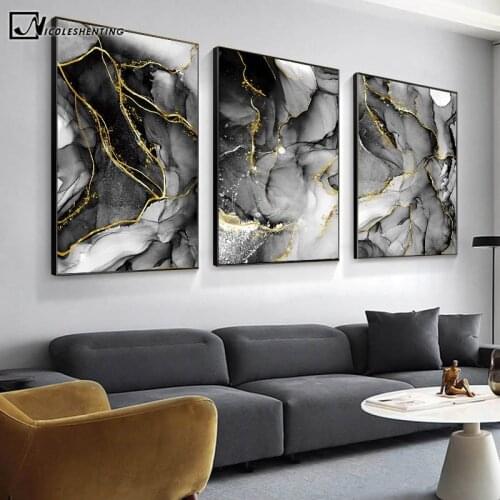 Golden Ink Texture Abstract Canvas Poster Black White Art Luxury Style Wall Painting Print Decorative Picture Modern Home Decor