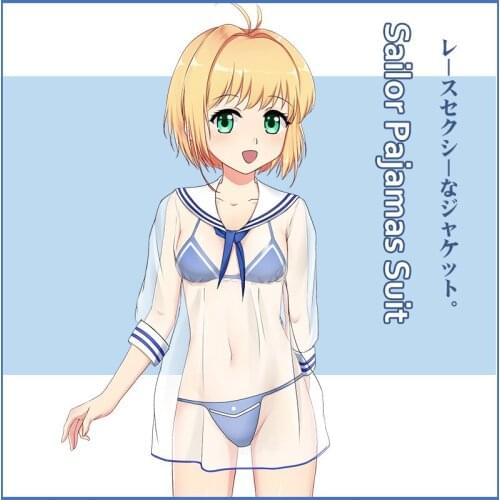 Anime Cardcaptor Sakura Kinomoto Sakura Cosplay Costumes See Through Mesh Sailor Style Transparent Pajamas Lingerie Set