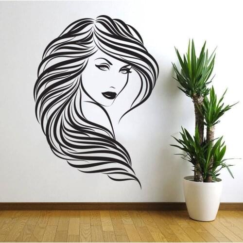 Free Shipping Newest Arrived Removable Wallpaper Vinyl Art Decor Hair Beauty Salon Barbershop Girl Wall Decals Woman Face Y-298