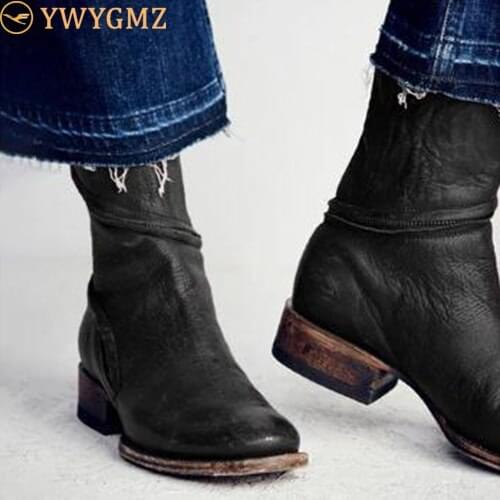 BLWBYL Boots Women Winter Vrouwen Vintage Western Boots Cowboy women Autumn Winter Flat Heel Casual Shoes Bote Femme HVT547