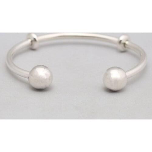 S925 Open Bangle Bracelet for Women Round Clasp fit Lady Bead Charm Pendant