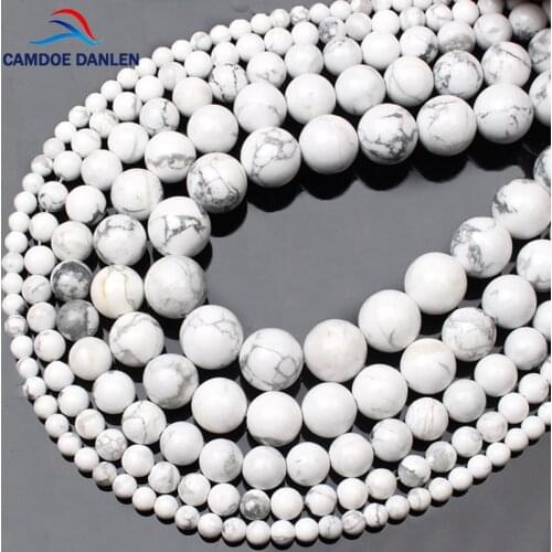 100% Natural Gem Stone White Howlite Turquoises Beads 4 6 8 10 12 14MM Bracelet Fit Diy Charm Beads For Jewelry Making
