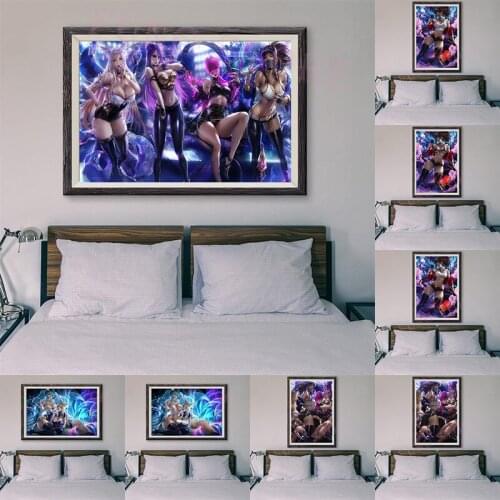 CH41 Anime Girl Cute Sexy Comic Set Sona DJ Kdaakali Ahri Custom Silk Poster Home Deco Wall Art Christmas Gift