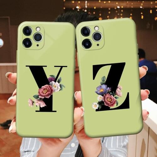 Twenty-six English Letters Name Initials Soft Green TPU Phone Case for IPhone 6 S 7 8 Plus XR 11 Pro Max Personality Back Cover