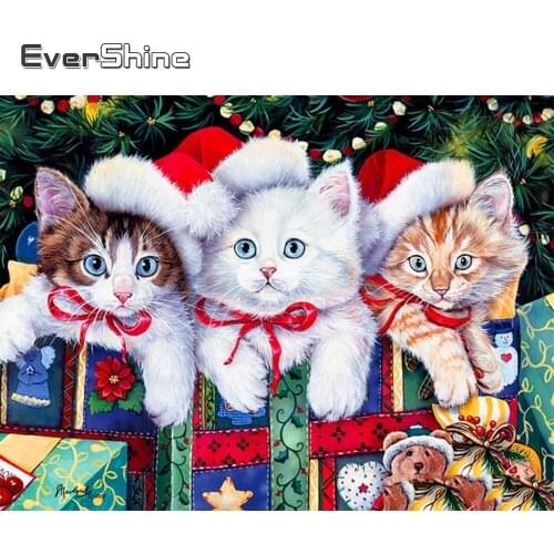 EverShine 5D Diamond Painting Animals Cross Stitch Diamond Embroidery Cartoon Cat Picture Of Rhinestones Mosaic Childrens Gift