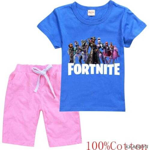 Fortnite Cotton Girls Clothes Sets Suit Summer T Shirts Shorts 2pieces Suit Children Sets Clothing