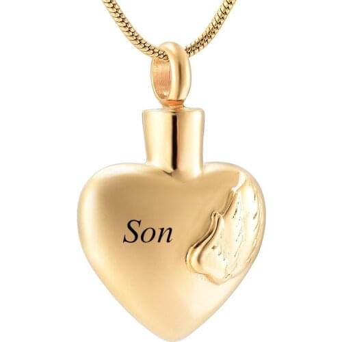IJD9917 Heart with Wing Stainless Steel Cremation Ashes Urn for Pendant Custom Engraved Memorial Souvenir Necklace Jewelry