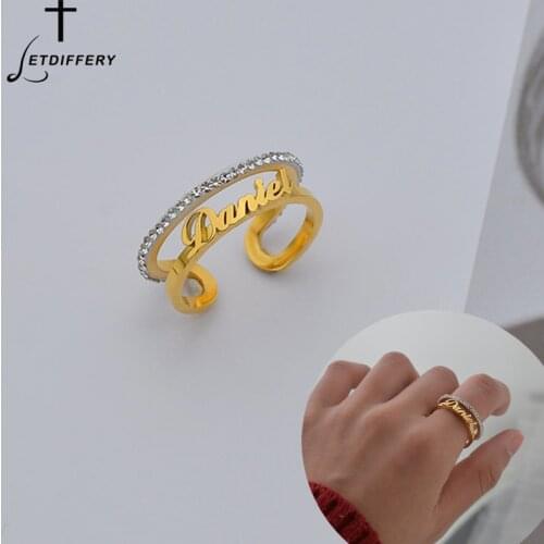 Letdiffery Personalized Crystal Zircon Rings Stainless Steel Adjustable Women Wedding Rings Unique Engagement Jewelry Gifts