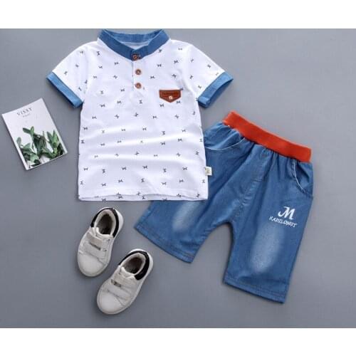 Short-sleeved childrens clothing set small M printing baby childrens casual wear