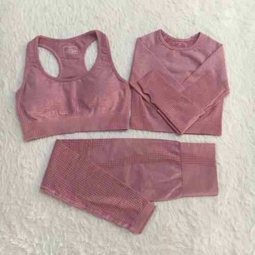 Yoga Sets Seamless Leggings Bra Long Sleeves Shirt Crop Top Women Running Gym Sportswear High Waist Fitness Sports Bra Pant Suit