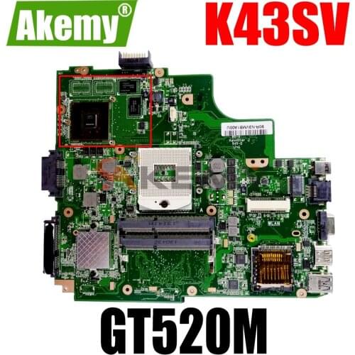 AKEMY K43SV Laptop Motherboard For ASUS K43SJ K43SC K43SM K43S Original Mainboard HM65 GT520M