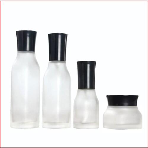 50/40/100/120ML frosted clean Empty glass bottle/jar lotion/mist spay pump Cosmetic Packing Refillable Bottles w black cap