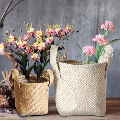 Multifunction Small & Large Braided Jute Cloth Storage Basket Flowerpot Cotton And Linen Blended Desktop Storage Box