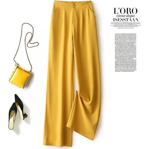 New Womens Autumn Cool Wide Leg Pants Ladies High Waist Drop Loose Thin Straight Tube Leisure Floor Dragging Chiffon Suit Pants