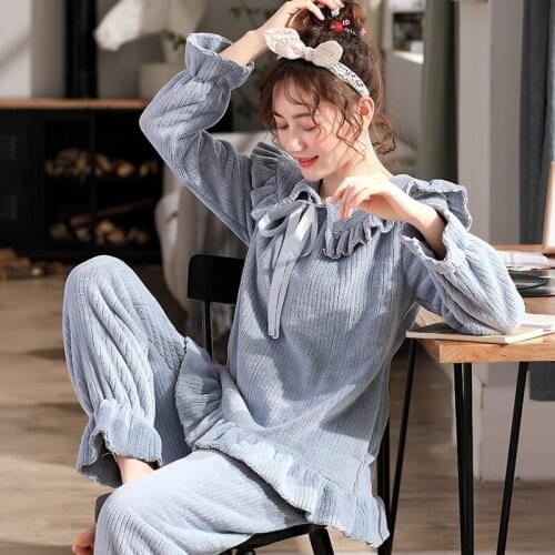 Autumn And Winter Style Thickened Plush Spring Princess Homewear Flannel Warm Suit