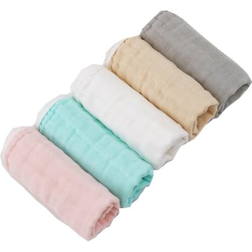 New Solid color 5PC/LOT Soft Washed Muslin Cotton Handkerchief Towel Newborn Children Face Towel Square Baby Bibs