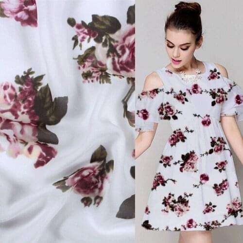 Silk georgette gauze silk fabric Amazing beautiful floral print on white 10momme 55" width by yard,SCG260