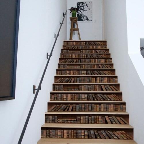 Vintage Bookcase Staircase Sticker For To The Second Floor Decorative Vinyl Wallpaper Waterpoof Peel & Stick Vinly Wall Paster