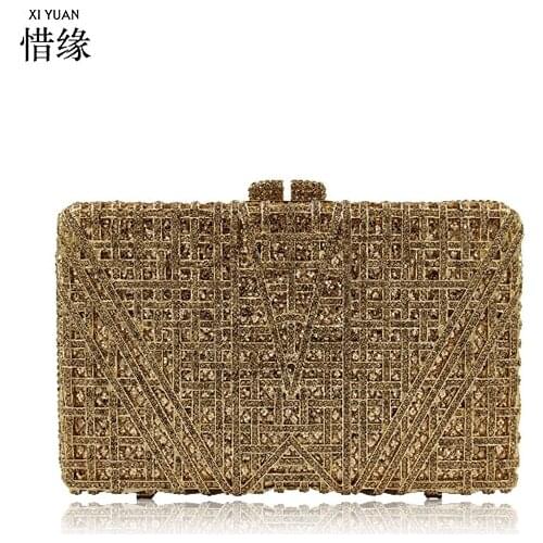 XIYUAN BRAND Classic designer Clutch bags jeweled Luxury crystal ladies Evening Bags cocktail dinner bag women handbags gold