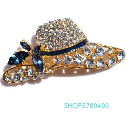 Gold Color Rhistone Classic Brooch for Women Elegant Formal Hats Brooch Pin Dress Skirt Accessory Lady Gifts Fashion Jewelry