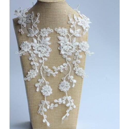 Ivory Alencon Lace Applique Beaded Sequined Patch For Wedding Supplies Bridal Hair Flower Headpiece