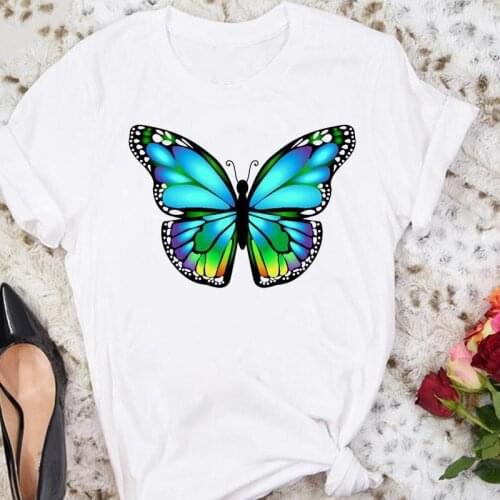 2021 Women Cartoon Butterfly Sweet Watercolor Short Sleeve Summer Tshirts Fashion Clothes Stylish T Top Lady Print Tee T-Shirt