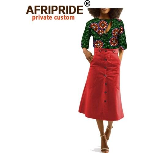 African 2 Piece Set for Women Crop Top and Midi Skirts Set Print Shirts Ankara Outfits Formal Lady Wear Pure Cotton A1826003