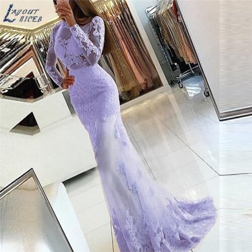 AE1264 Backless Long Sleeves Lace Mermaid prom dress robe de soiree vestido de festa evening dress pageant formal party dress