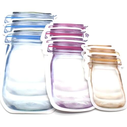 10/12pcs Mason Jar Zipper Bags Reusable Snack Saver Bag Leakproof Food Sandwich Storage Bags for Travel Kids
