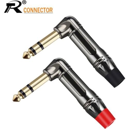 10pcs/5pairs Right angle mono Jack 6.35mm Luxury Gunmetal Microphone Plug Speaker Connector 6.35 Mono Plug Assembly Black & Red