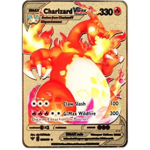 10 Styles New Pokemon Card Charizard Pikachu Golden Metal VMAX Card Battle Carte Trading Game Collection Card Toy