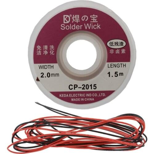 2Pcs 2.0MM Solder Wick Remover Desoldering Braid Wire Sucker Cable Fluxed Flux & 2x 18 Gauge AWG Silicone Rubber Wire Cable R