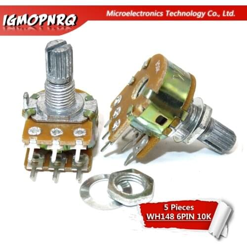 5pcs WH148 6PIN B10K Dual Stereo Potentiometer 10K Ohm shaft 15mm Pot 10K Ohm R