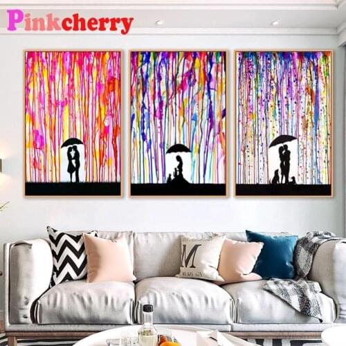 5D Diy Diamond Painting 3 pieces Rainbow Rain Graffiti kiss lover Triptych Diamond Embroidery Mosaic Full Square Round Drill