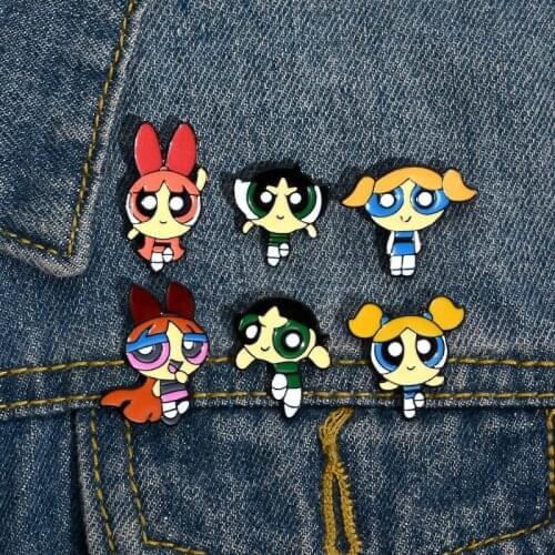Anime Powerpuff Girls Cute Cartoon Brooch for Women Broche Badge Pin Metal Collar Brooches for Men Pines Metalicos Jewelry
