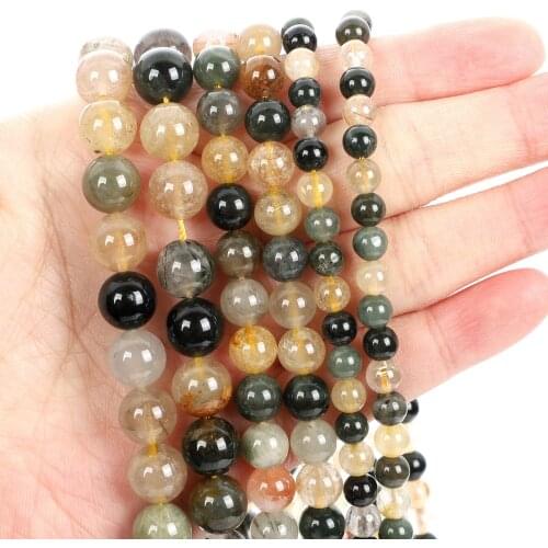 Natural Stone Beads Heterotrichous Crystal Round Loose Beads for Jewelry Making Needlework Bracelet DIY 4-12 MM