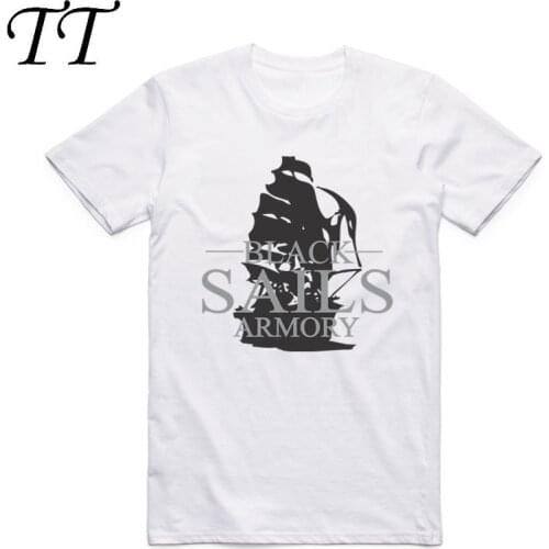 2019 Summer Men Women Print Black Sails T Shirt Short Sleeves O Neck Cool Casual Captain Flints White T-shirt
