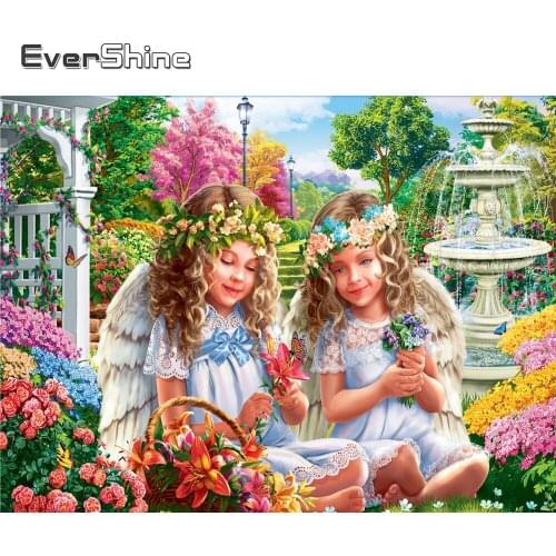 Evershine DIY Diamond Painting Angel Cross Stitch Diamond Embroidery Girl Full Drill Square Mosaic Flower Rhinestone Wall Decor