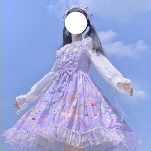 Kawaii Soft Girly Japanese Sweet Lolita Style Dress Vintage Square Collar Cute Cartoon Lace Bow Sleeveless JSK Party Dresses