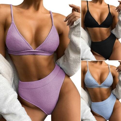 Push Up Bikini Set Swimsuits High Waist Swimwear Women Ribbed Biquini Bathing Suits Brazilian Bikinis 2021 Two-pieces Bathers