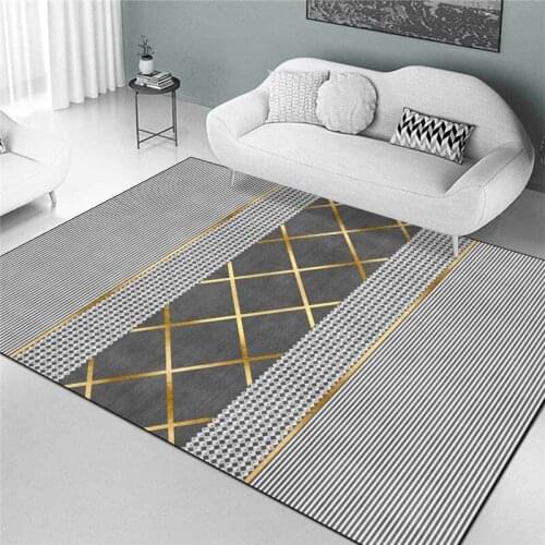Light Luxury Fashion Modern Geometric Rug Gold Gray Lines Mosaic Carpet Living Room Bedroom Bed Blanket Kitchen Floor Mat