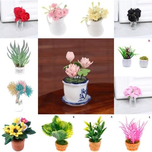 1pc Dollhouse Miniture Vase Artificial Flowers Green Potted Plants for Dollhouse Home Decor for Children Kids DIY Toy