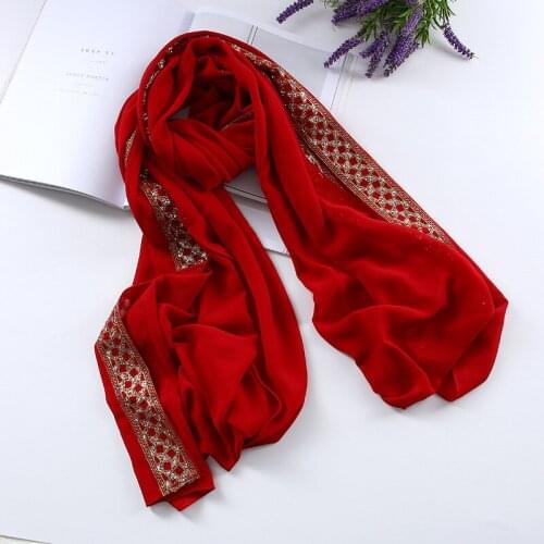 Muslim headscarf explosion models pearl long terms sprinkle gold scarf Muslim hijab scarf women kids hijab for muslim gi