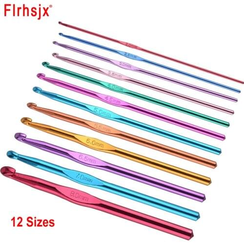12pcs Metal Crochet Hook Colorful Knitting Needles Set Aluminum Crocheting Needle Tool for Sweater Knitting DIY Yarn Crafts Tool