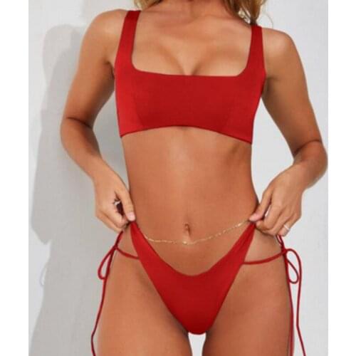 New Women Sexy Bandage Solid Color Fashion Bikini Set Swimsuit Triangle Ladies Bathing Suit Beachwear