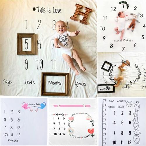 0-12M Baby Milestone Blacket Monthly Baby Photography Blankets Newborn Soft Baby Photography Props Background Blanket Carpet