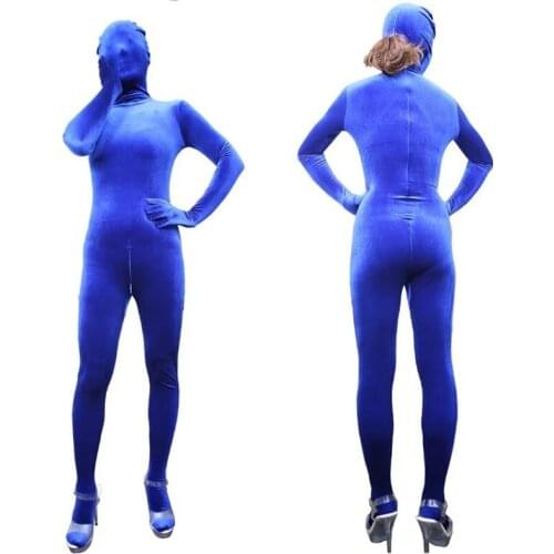 One Piece Tights Full Coat Velvet Zentai Five Fingers Long Sleeve Bodysuit Winter Jumpsuit Zipper Open Crotch Cosplay Leotard