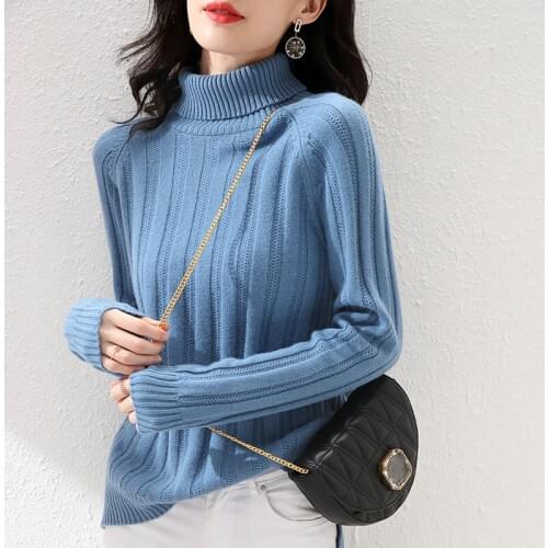 Autumn and Winter New Draw Women Sweater 100% Pure Wool Turtleneck Thickened Pullover Slim Lazy Warm Cashmere Sweater