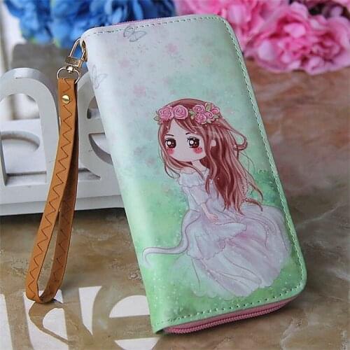 A particularly elegant wallet!!Mcneely Girl wearing flower rings Wallet Long Leather New Large Capacity Clutch Purse Card Holder